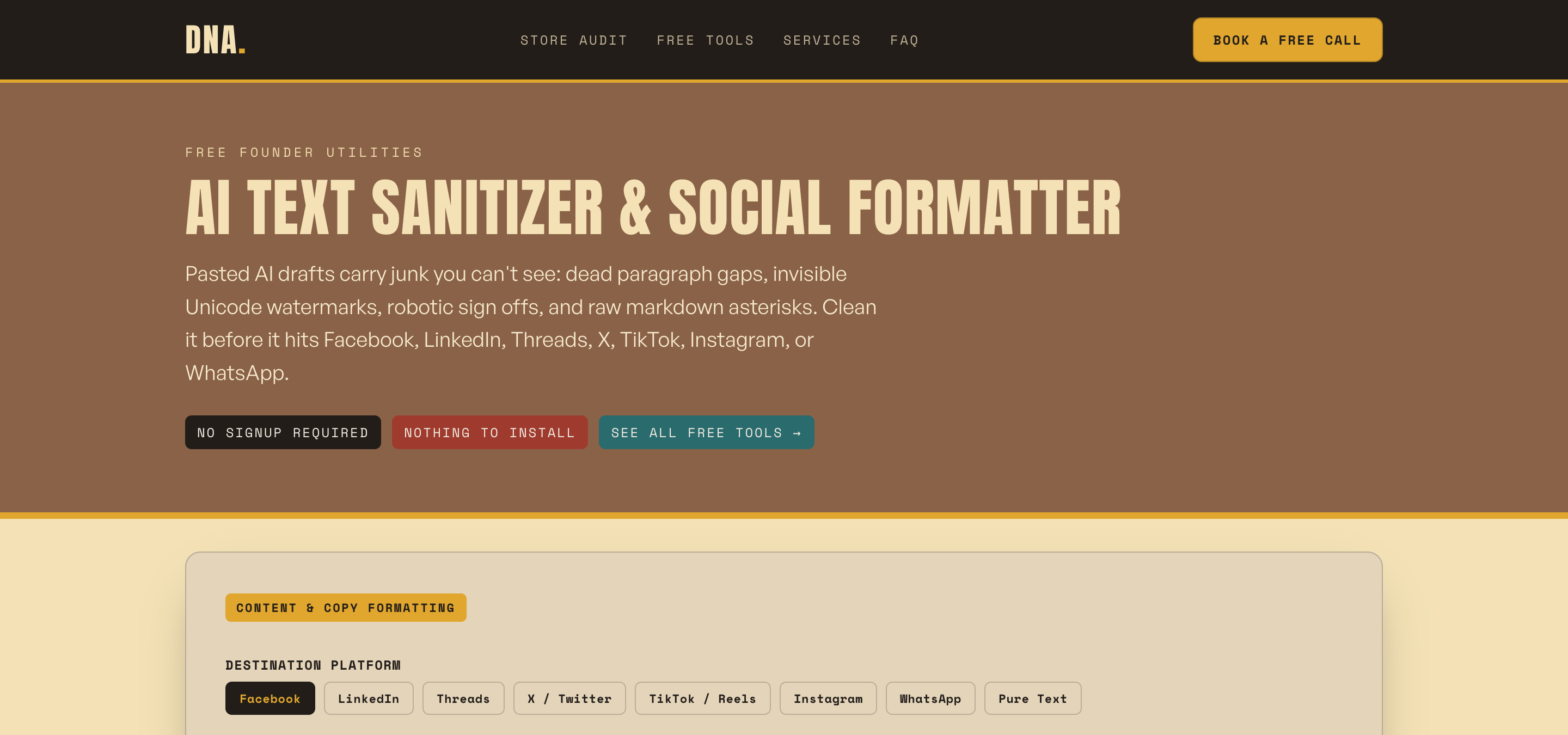 Free ChatGPT and AI text cleaner tool on Daily Needs Association