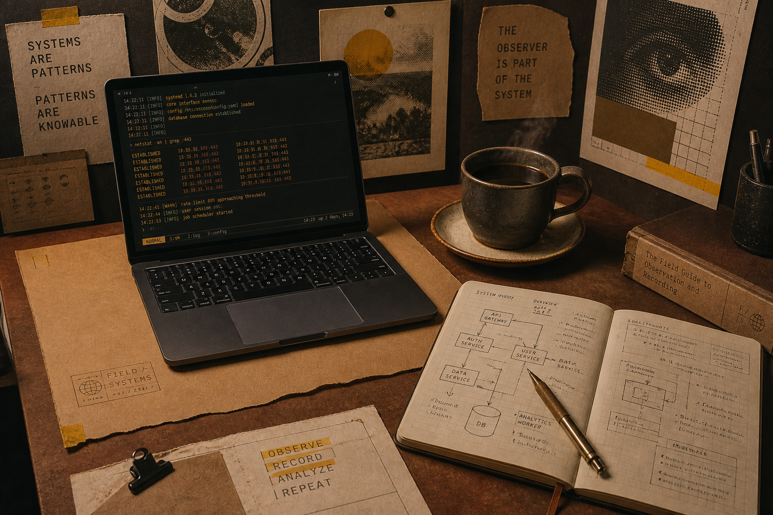 Business systems and operating notes on a working desk